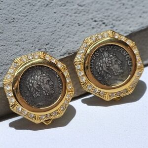 Carolee Vintage 1980's Byzantine Coin Crystal Clip-on Earrings
